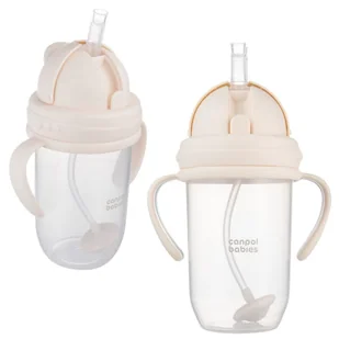 Canpol Babies Kubek Niekapek Kubeczek Z Rurką I Odważnikiem Kremowy 270ml 6m+ - Kubki dla dzieci - miniaturka - grafika 1