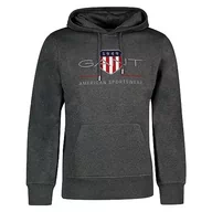 Bluzy męskie - GANT Męska bluza z kapturem Reg Archive Shield, Antracyt melanż, XL - miniaturka - grafika 1
