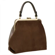 Torebki damskie - Damska torebka brąz taupe skóra naturalna zamszowa bigiel retro - miniaturka - grafika 1