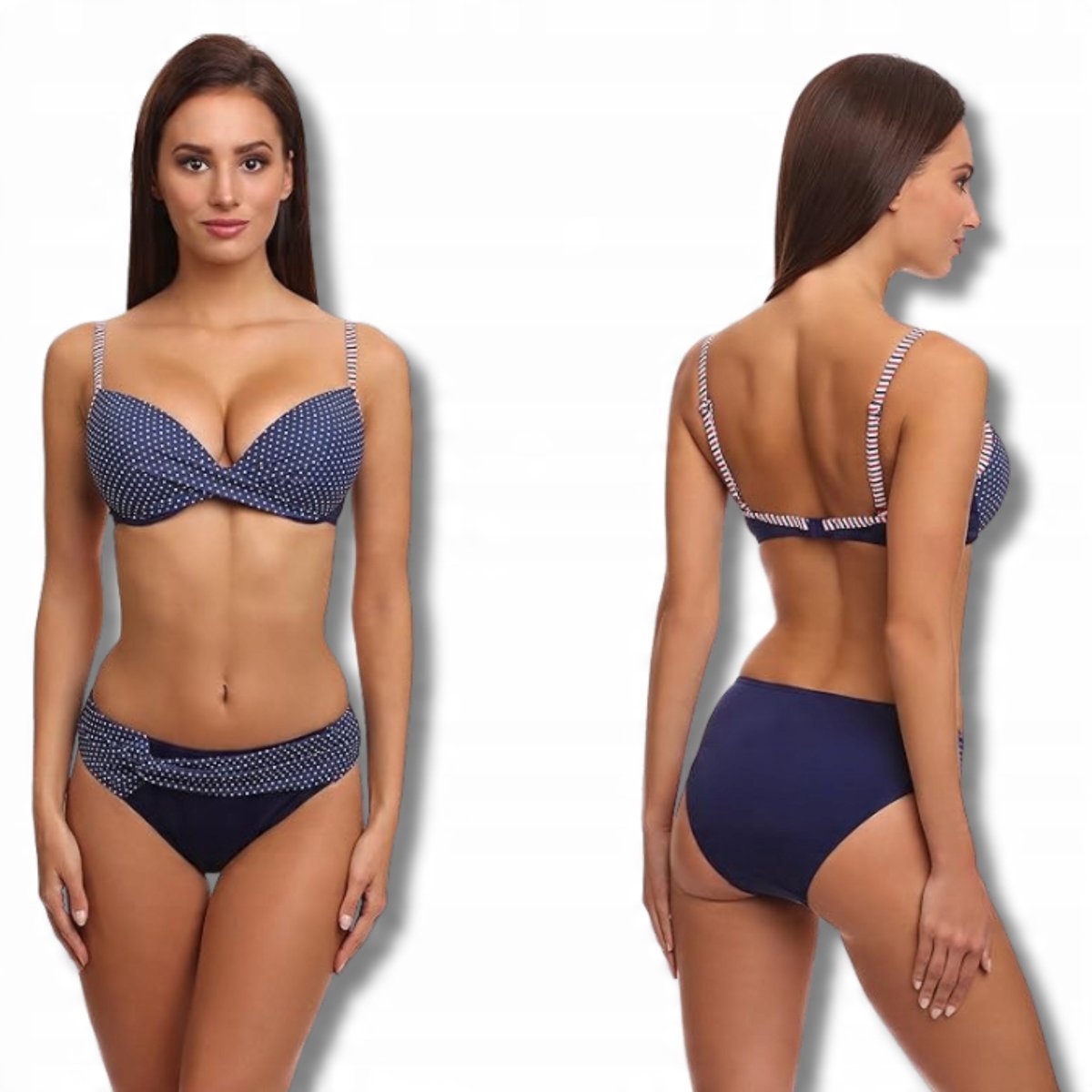 Stroj Kapielowy Damski Dwuczesciowy Bikini Push-Up R. 36 70D Granatowy