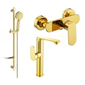 Baterie umywalkowe - Mexen Milo DF40 zestaw prysznicowy, złoty - miniaturka - grafika 1