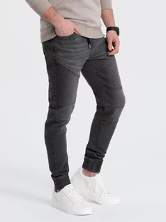 Spodnie męskie - Spodnie męskie joggery jeansowe z przeszyciami - grafitowe V4 OM-PADJ-0113 - grafika 1