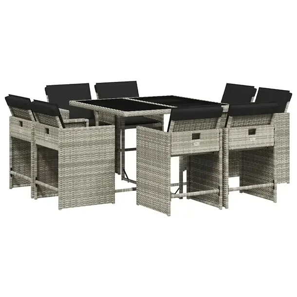 Zestaw Mebli Ogrodowych Rattan PE Jasnoszary 110x106x73 cm, 8 Krzeseł