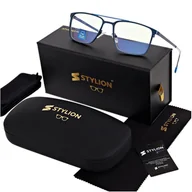 Okulary korekcyjne, oprawki, szkła - Męskie okulary PREMIUM +1.25 do czytania i komputera Blue Light+Antyrefleks STL280 niebieskie - miniaturka - grafika 1