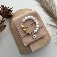 Bransoletki - Bransoletka różaniec KAMIENIE NATURALNE pozłacane krzyżyk - miniaturka - grafika 1