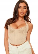 Koszulki i topy damskie - Prettylittlething Beżowy Top Damski Zamek 42 Ega - miniaturka - grafika 1