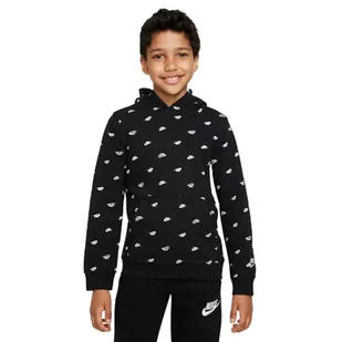 Nike DQ9110-010 B NSW PO HD CLUB FLC FT AOP Bluza chłopięca czarno-biała/biała rozmiar S - Bluzy dla chłopców - miniaturka - grafika 1