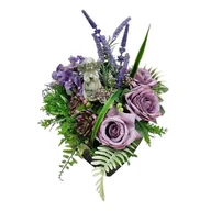 Sztuczne kwiaty - ANIOŁEK RÓŻE LAWENDA SERCE (485.10) Kompozycja stroik na cmentarz - miniaturka - grafika 1