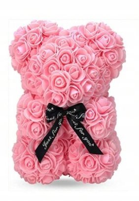 Różowy Miś z Róży Kwiaty Maskotka prezent Walentynki