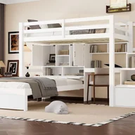 Łóżka dla dzieci i młodzieży - Łóżko piętrowe 90x200 cm - z wbudowanym biurkiem - Przegródki do przechowywania i półki - MDF - Biały (materac nie jest wliczony w cenę) - miniaturka - grafika 1