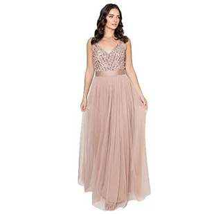 Maya Deluxe Damska sukienka maxi Maya bez rękawów w paski zdobiona sukienka maxi na studniówkę, taupe Blush, 22 - Sukienki - miniaturka - grafika 1
