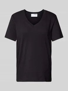 T-shirt z dekoltem w serek model ‘ESSENTIAL’ - Koszulki i topy damskie - miniaturka - grafika 1