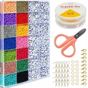 Prace ręczne dla dzieci - KORALIKI DO BRANSOLETEK BIŻUTERII ZESTAW KORALIKÓW SZKLANYCH DIY 4200 SZT - miniaturka - grafika 1