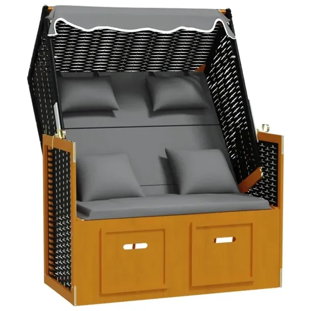 Leżak plażowy z baldachimem i podnóżkiem, polirattan, 115x55x133/151/15
