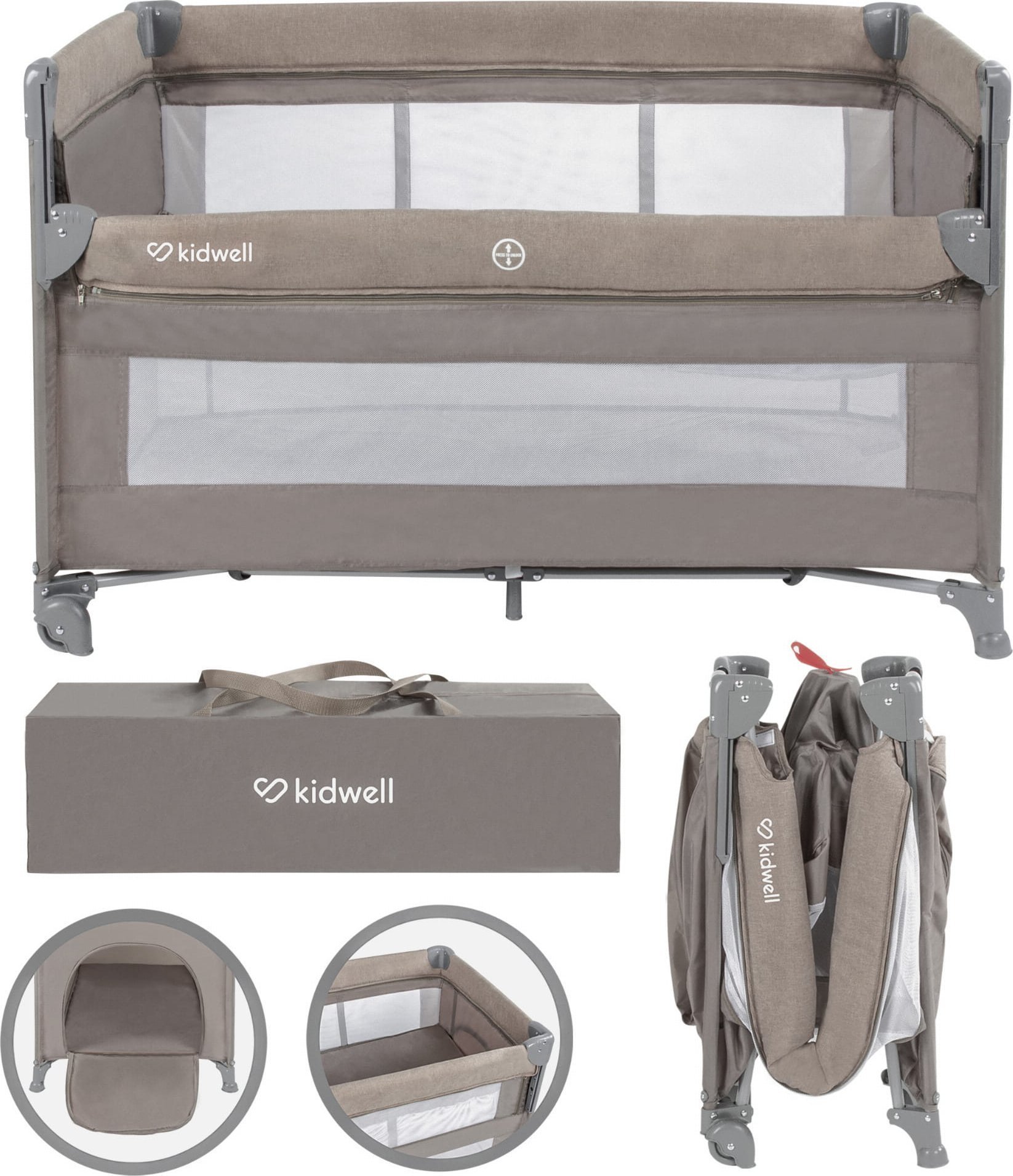 ŁÓŻeczko turystyczne kidwell dwupoziomowe blissy lift beige