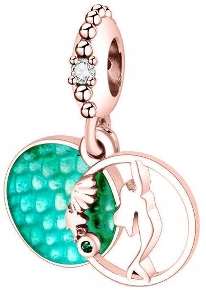 Charms Pozłacany Wiszący Syrenka Łuska Syreny Zielony Syrena SREBRO 925