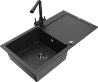 Zlewozmywaki z baterią - Mexen Leo zlewozmywak granitowy 1-komorowy z ociekaczem i baterią kuchenną Duero, czarny/srebrny metalik - 6501-73-671600-70-B - miniaturka - grafika 1