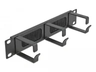 Maskownice do kabli - DeLOCK 10? Cable Management Brush Strip with 3 hooks 1U black, Brush panel, Black, Metal, Nylon, 1U, 25.4 cm 10", 65 mm - miniaturka - grafika 1