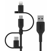 Kable USB - Belkin Uniwersalny kabel (3 w 1, USB-C, Lightning, kabel micro USB) do ładowania smartfonów, tabletów, powerbanków i innych urządzeń (1 m), CAC001bt1MBK CAC001bt1MBK - miniaturka - grafika 1