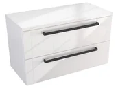 Szafki łazienkowe - Szafka Wisząca Z Blatem ATH 80 cm - Biały Wysoki Połysk - Uchwyty Czarne Matowe - miniaturka - grafika 1