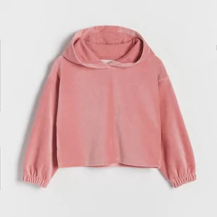 Reserved - Sztruksowa bluza z kapturem - Różowy - Bluzki dla dziewczynek - miniaturka - grafika 1