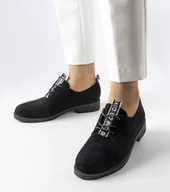 Botki damskie - Czarne półbuty z eko-zamszu Sunderland-39 - miniaturka - grafika 1