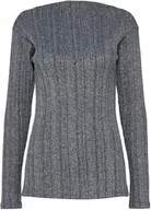 Bluzki damskie - PIECES SZARA BLUZKA DOPASOWANA Z METALICZNYM SREBRNYM WŁÓKNEM XL XQA - miniaturka - grafika 1