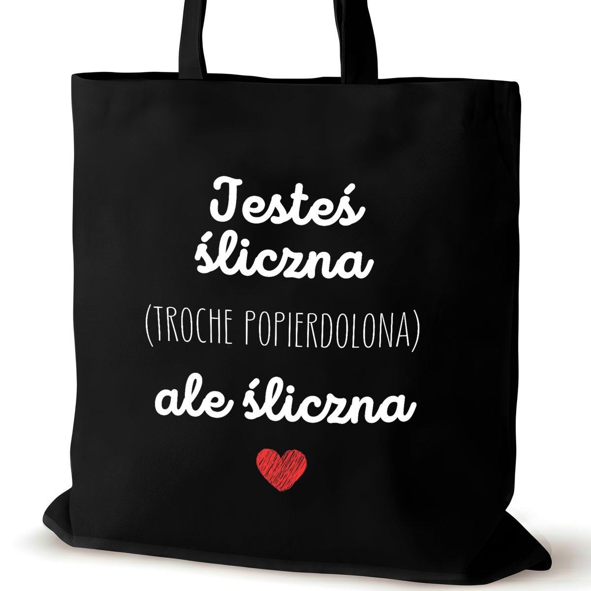 Torba bawełniana VIRAL czarna na ramię śmieszna prezent duża JESTES SLICZNA