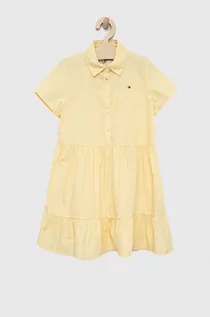 Sukienki i spódniczki dla dziewczynek - Tommy Hilfiger sukienka bawełniana dziecięca kolor żółty mini rozkloszowana - grafika 1