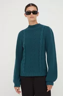 Swetry damskie - Bruuns Bazaar sweter damski kolor zielony ciepły z półgolfem - miniaturka - grafika 1