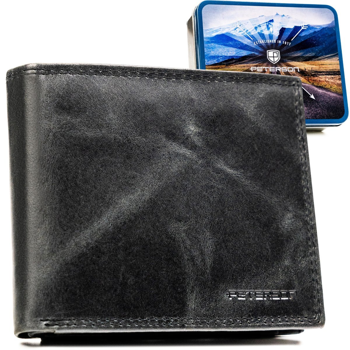 Portfel męski skórzany na prezent Peterson z RFID ze skóry naturalnej czarny