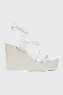Sandały damskie - Calvin Klein sandały skórzane WEDGE kolor biały HW0HW01952 - grafika 1