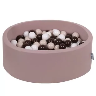 KiddyMoon Suchy basen okrągły z piłeczkami 7cm wrzosowy: pastelowy beż-brązowy-biały 90x30cm/300piłek Zabawka basen piankowy - Zabawki do kąpieli - miniaturka - grafika 1