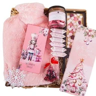 Zestawy upominkowe - PREZENT ŚWIĄTECZNY KOSZ PREZENTOWY z termoforem i słodyczami Różowy - miniaturka - grafika 1