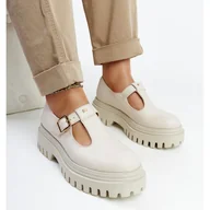 Półbuty damskie - Beżowe skórzane półbuty Karino beżowy - miniaturka - grafika 1