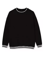 Swetry męskie - Build Your Brand Męska bluza College Crew, sweter dla mężczyzn z paskami na mankietach, dostępny w 3 kolorach, rozmiary S-5XL, czarny/biały, XXL - miniaturka - grafika 1