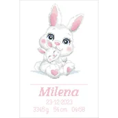 Pasmanteria - Haft krzyżykowy - Zestaw do haftu - Metryczka z króliczkami - Dziewczynka - miniaturka - grafika 1
