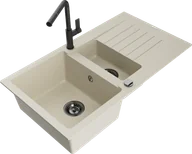 Zlewozmywaki z baterią - Mexen Matias zlewozmywak granitowy 1,5-komorowy z ociekaczem i baterią kuchenną Flora, beżowy - 6502-69-670401-70-B - miniaturka - grafika 1