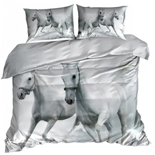 Pościel 3D bawełna satyna 140x200cm BIAŁE KONIE - Pościel Pościel 3D bawełna satyna 140x200cm BIAŁE KONIE - Pościel - miniaturka - grafika 1