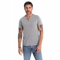 Koszulki męskie - Modny męski t-shirt z dekoltem na guziki szary Ombre OM-TSCT-0206 V3 r. XXL - miniaturka - grafika 1