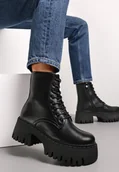 Botki damskie - Czarne Botki w Stylu Workerów na Masywnej Platformie Aidana - miniaturka - grafika 1