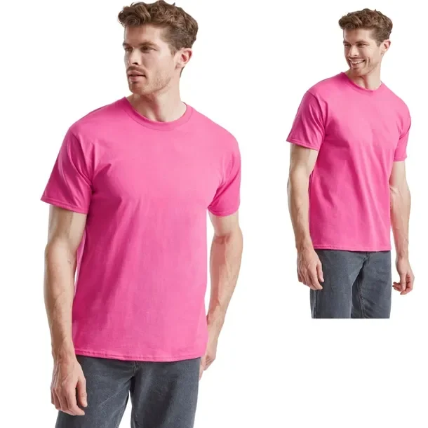 Koszulka Męska T-Shirt Fruit of the Loom Valueweight casual Róż Fuksja XXL