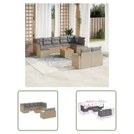 Sofy ogrodowe - The Living Store 10-cz. zestaw mebli ogrodowych z poduszkami - beżowy - polirattan - Sofa Ogrodowa - miniaturka - grafika 1