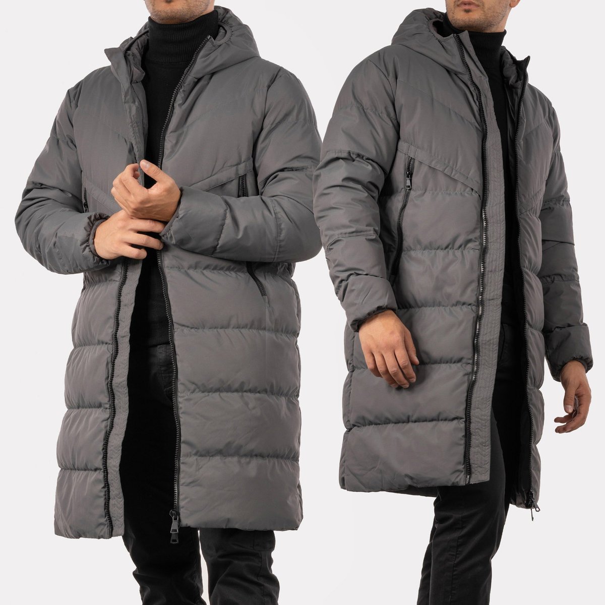 Kurtka Męska Płaszcz Ocieplany Puchowy Długi Szary L Szary