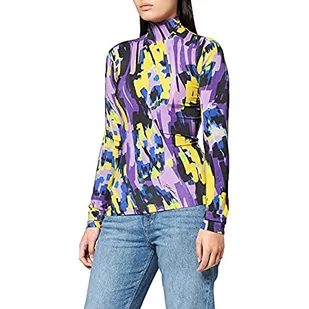 Just Cavalli Kobiety Top Z Wysokim Szyją I Długim Rękawem Biustonosz, Nagi/Czarny, 34 - Koszulki i topy damskie - miniaturka - grafika 1