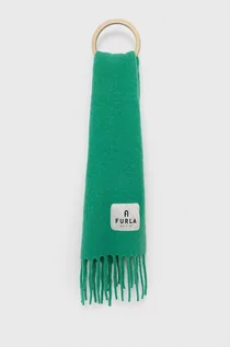 Apaszki i szaliki damskie - Furla szalik wełniany kolor zielony gładki - grafika 1