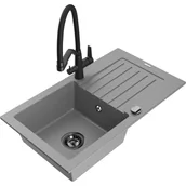 Zlewozmywaki z baterią - Mexen Pablo zlewozmywak granitowy 1-komorowy z ociekaczem i baterią kuchenną Duo, szary - miniaturka - grafika 1