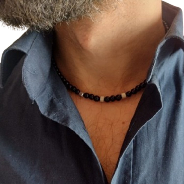 Męski naszyjnik z Czarnego Onyksu SIŁA STYL CHARAKTER Kamienie Stal /GiovanniDivine