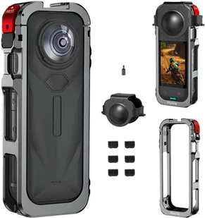 ALUMINIOWA OBUDOWA RAMA KLATKA OCHRONNA ZABEZPIECZAJĄCA DO INSTA360 X5 + OSŁONA OBIEKTYWU - Akcesoria do kamer sportowych - miniaturka - grafika 1