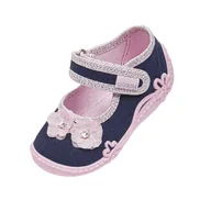 Kapcie damskie - Dziewczęce kapcie na rzep z kwiatkami 3D granatowe - miniaturka - grafika 1